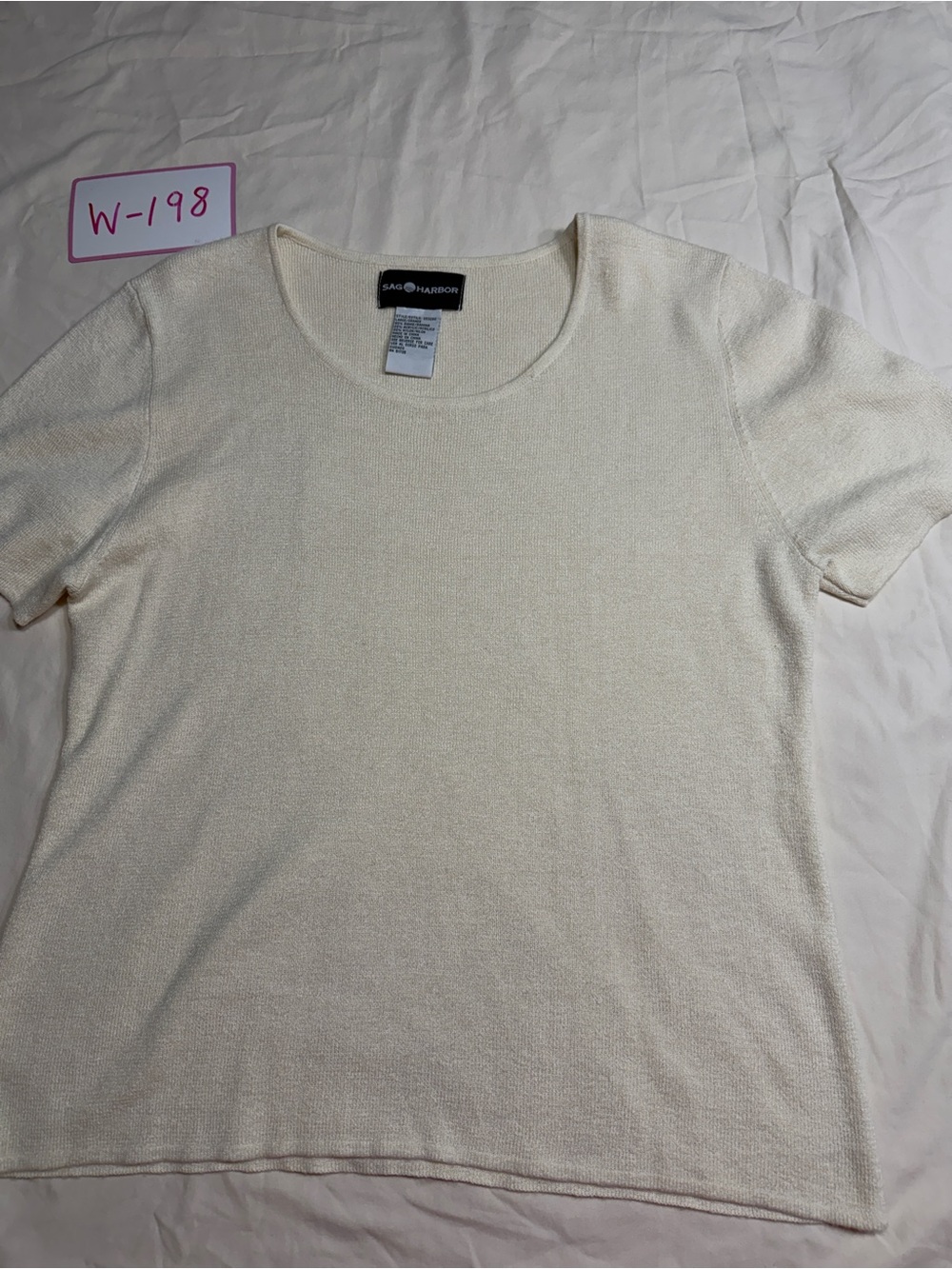 Sag Harbor Cream Short Sleeve Scoop Neck Knit Tee